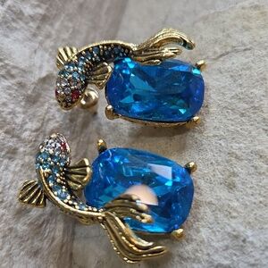Blue Crystal Earrings With Koi Fish